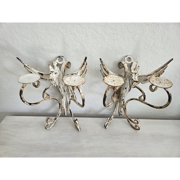 Vintage Wrought Iron Gothic Dragon Candelabra Wall Hanging Set - Picture 2 of 14